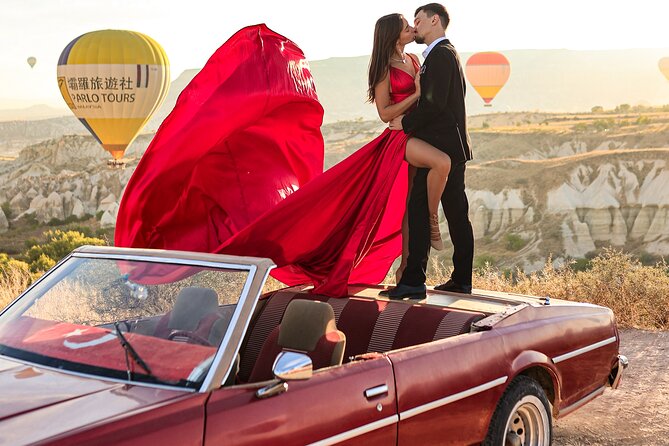 Cappadocia Private Photo Shoot with Flying Dress & Vintage Car - Shooting in Three Landmark Locations Without the Chaos