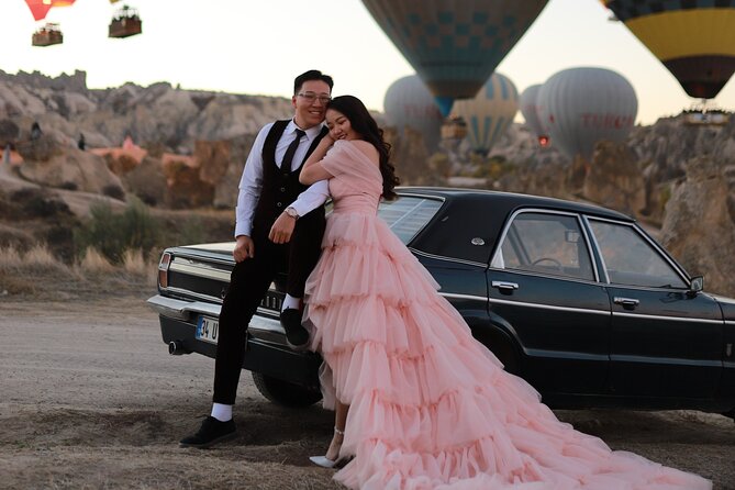 Cappadocia Private Photo Shoot with Flying Dress & Vintage Car - The 6:00 am Start and the Balloon Take-Off Area Moment